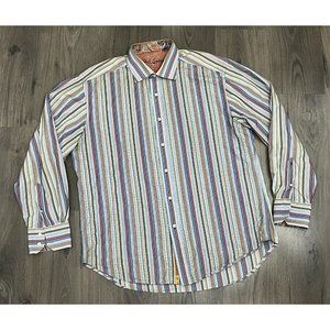 ROBERT GRAHAM L/S Textured Striped Flip Cuff Button Front Sz 2XL Embroidered